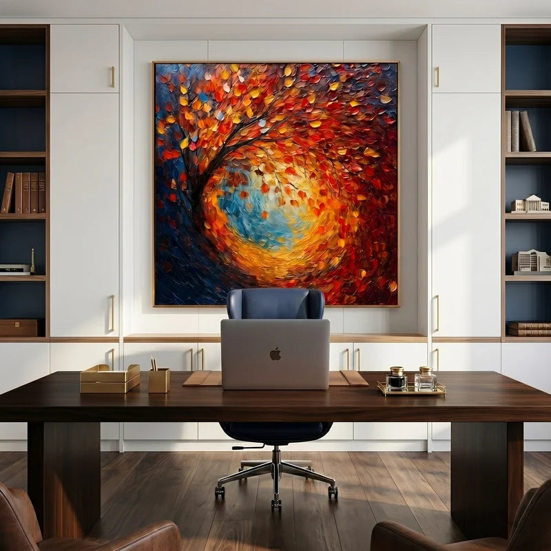 Autumn Whirlwind Wall Art – Red & Orange Forest Painting#yy825201