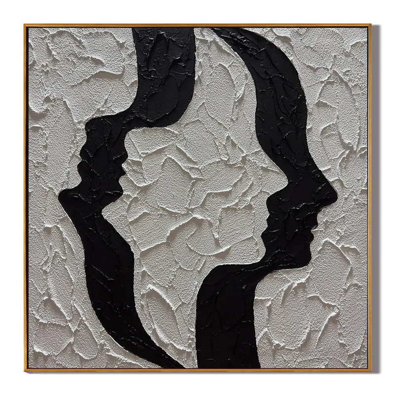 Face to Face Wall Art – Black & White Textured Couple Painting#yy825203