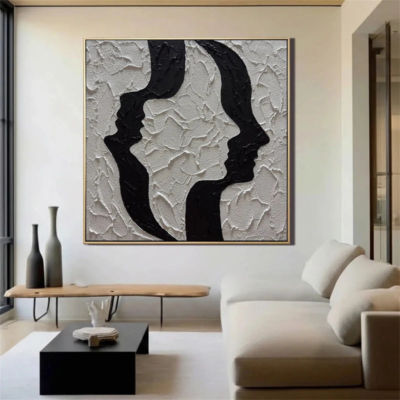 Face to Face Wall Art – Black & White Textured Couple Painting#yy825203