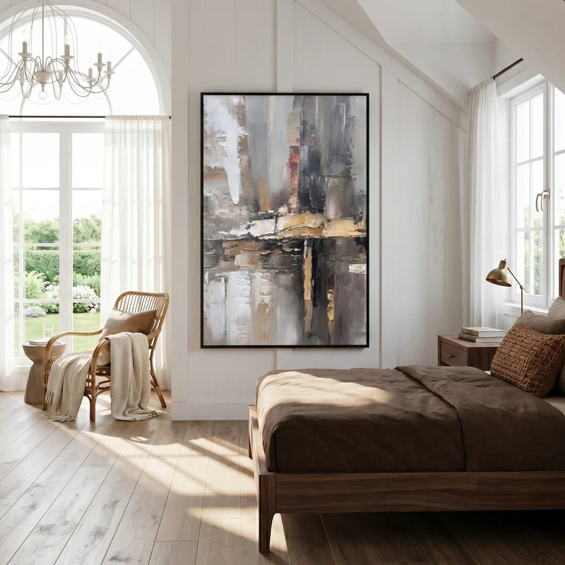 Urban Abstract Wall Art – Gray, Beige & Gold Painting#yy825204