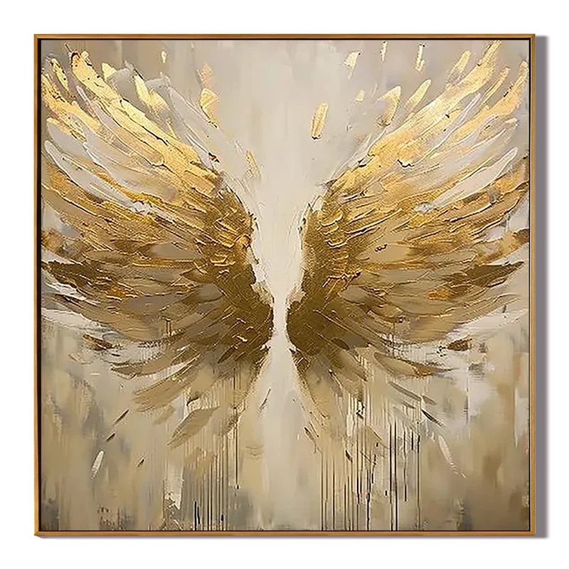Golden Wings Abstract Wall Art – Neutral Modern Artwork#yy825206