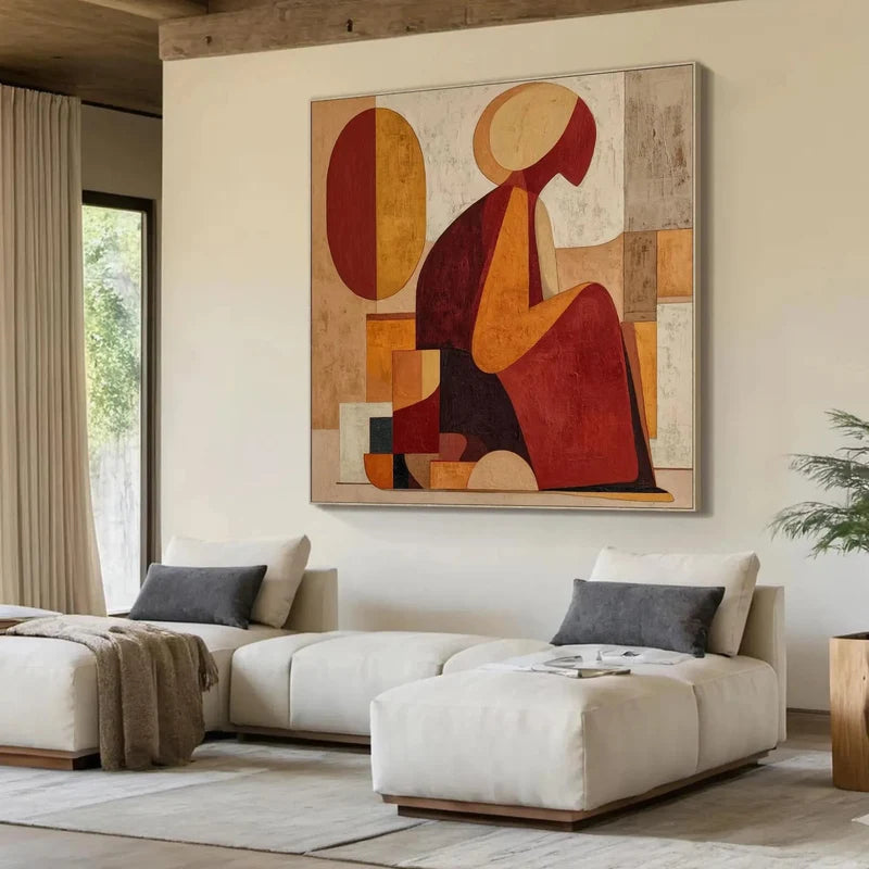 Mid-Century Modern Woman Wall Art – Geometric Figure Painting#yy825207