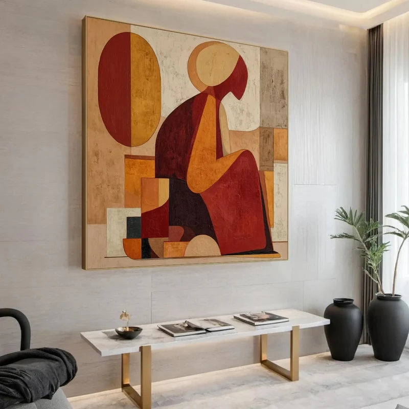 Mid-Century Modern Woman Wall Art – Geometric Figure Painting#yy825207