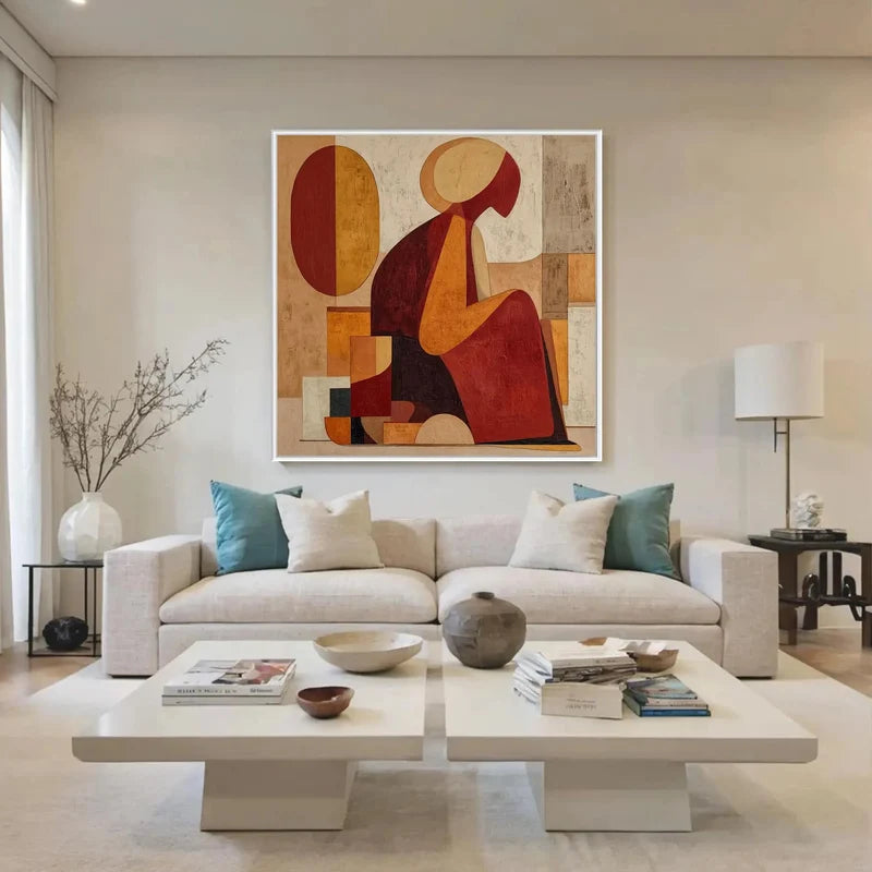 Mid-Century Modern Woman Wall Art – Geometric Figure Painting#yy825207
