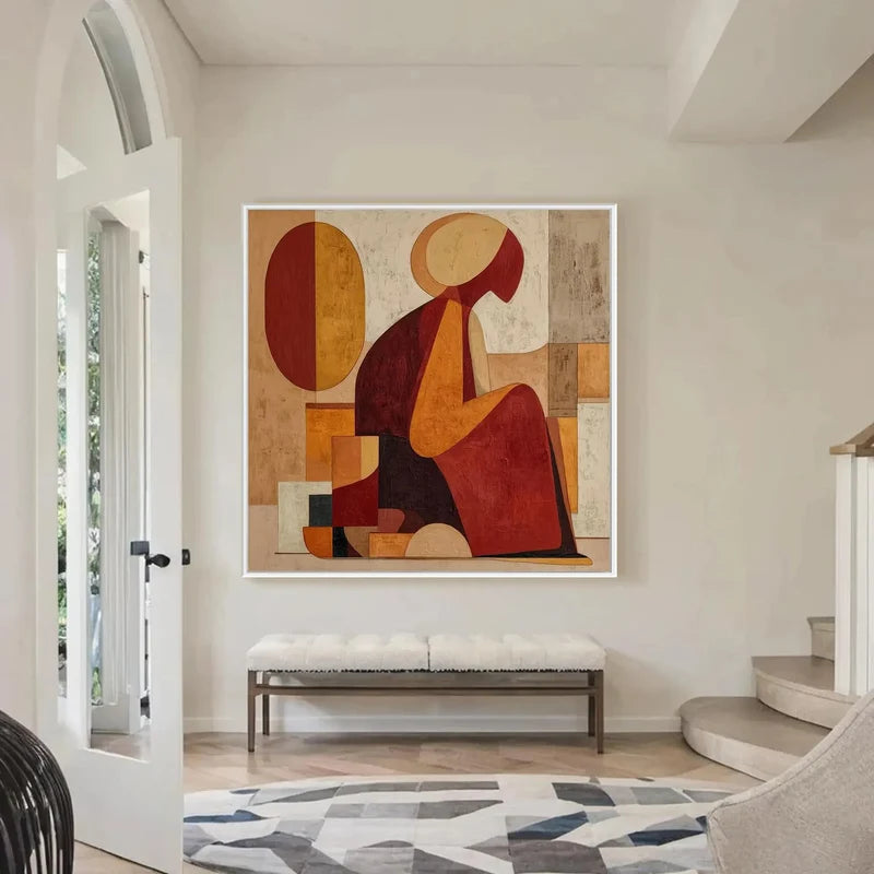 Mid-Century Modern Woman Wall Art – Geometric Figure Painting#yy825207
