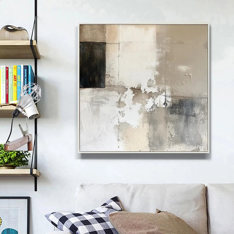 Neutral Black & Beige Abstract Wall Art – Minimalist Painting#yy825208