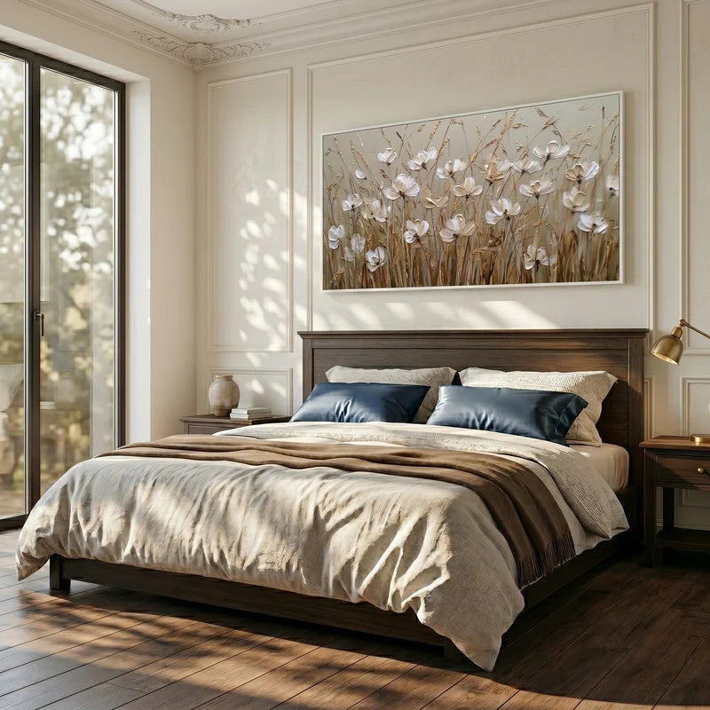 White Wildflower Wall Art – Neutral Textured Floral Painting#yy825209