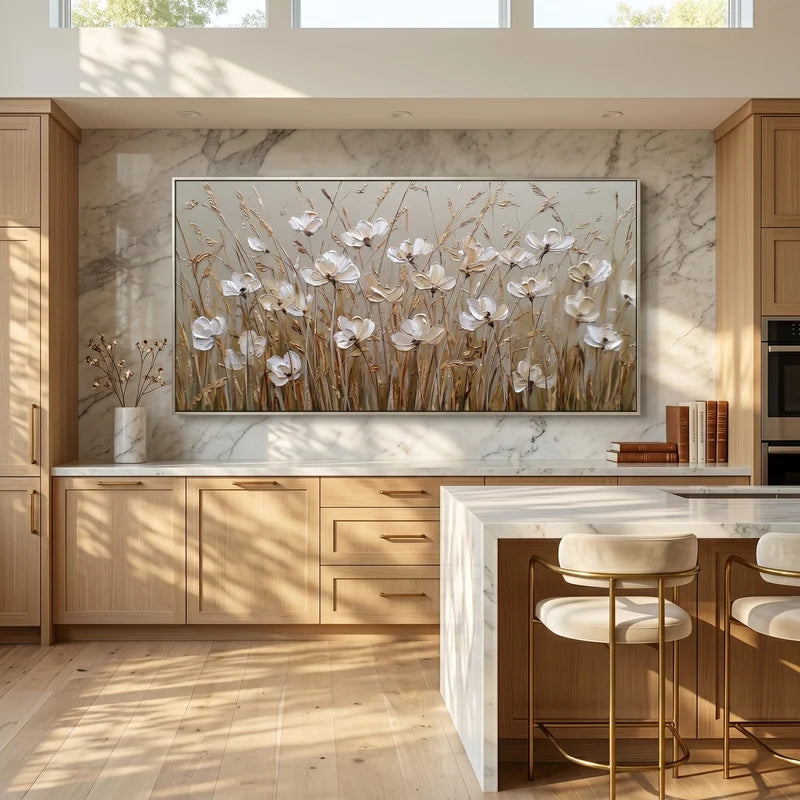 White Wildflower Wall Art – Neutral Textured Floral Painting#yy825209