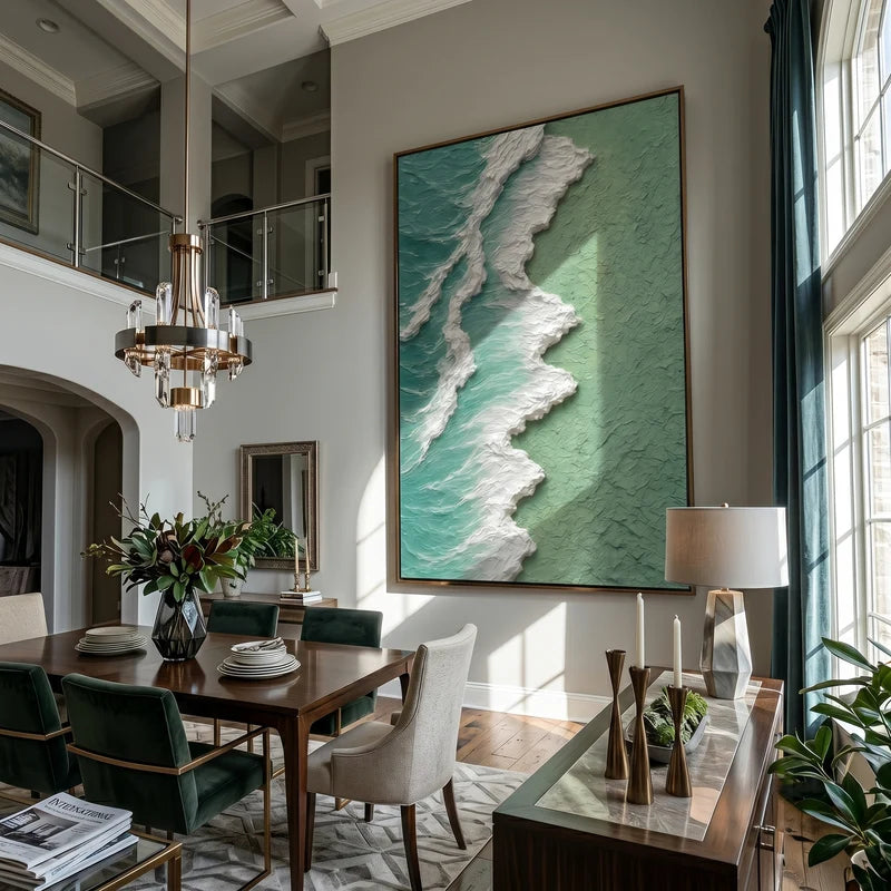 Sage Green Coastal Wall Art – Textured Ocean Wave Painting#yy825210