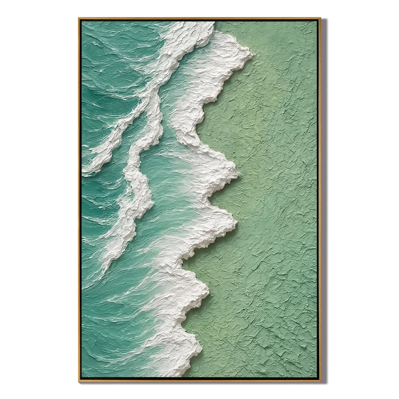 Sage Green Coastal Wall Art – Textured Ocean Wave Painting#yy825210
