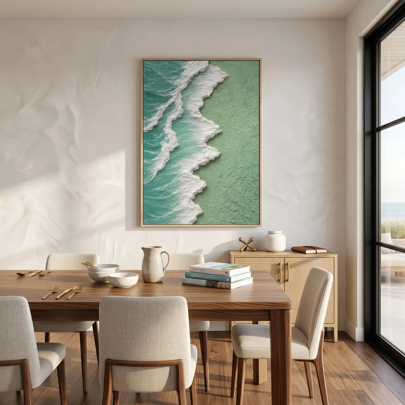 Sage Green Coastal Wall Art – Textured Ocean Wave Painting#yy825210