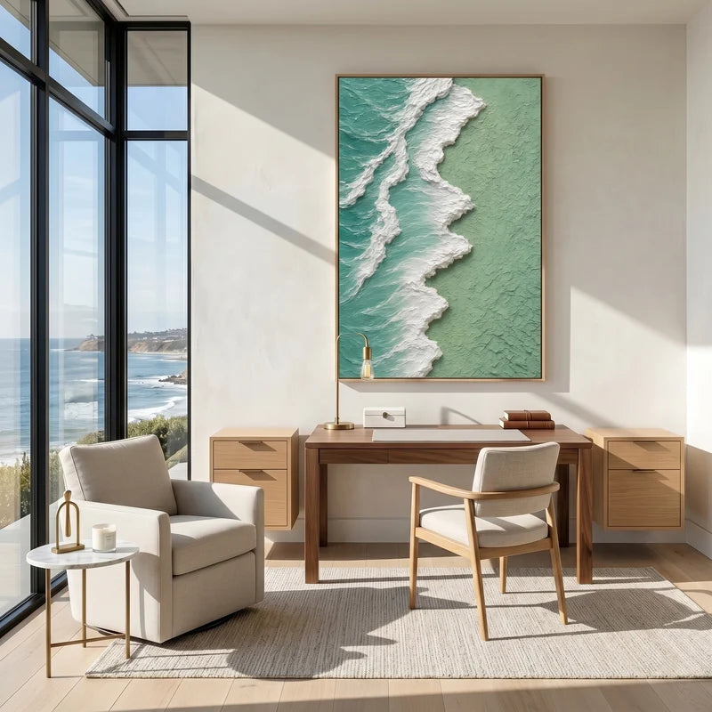 Sage Green Coastal Wall Art – Textured Ocean Wave Painting#yy825210