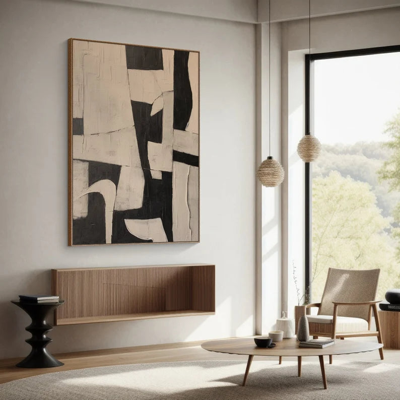 Urban Forms – Textured Black and Neutral Geometric Abstract Wall Art