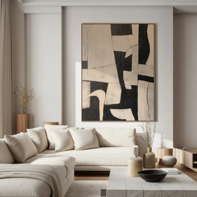 Urban Forms – Textured Black and Neutral Geometric Abstract Wall Art
