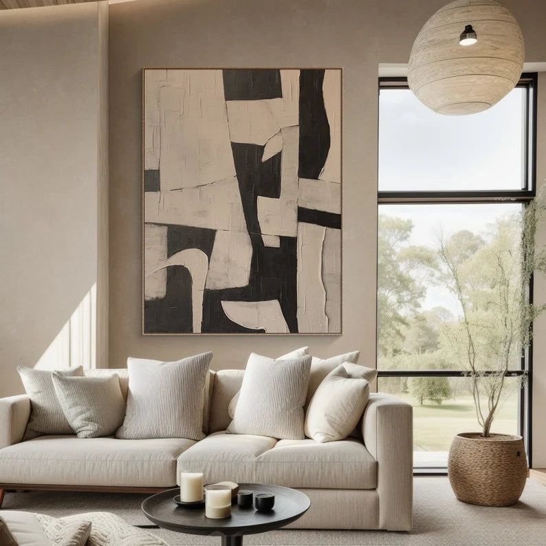 Urban Forms – Textured Black and Neutral Geometric Abstract Wall Art