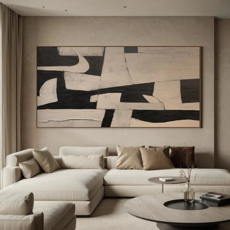 Urban Forms – Textured Black and Neutral Geometric Abstract Wall Art