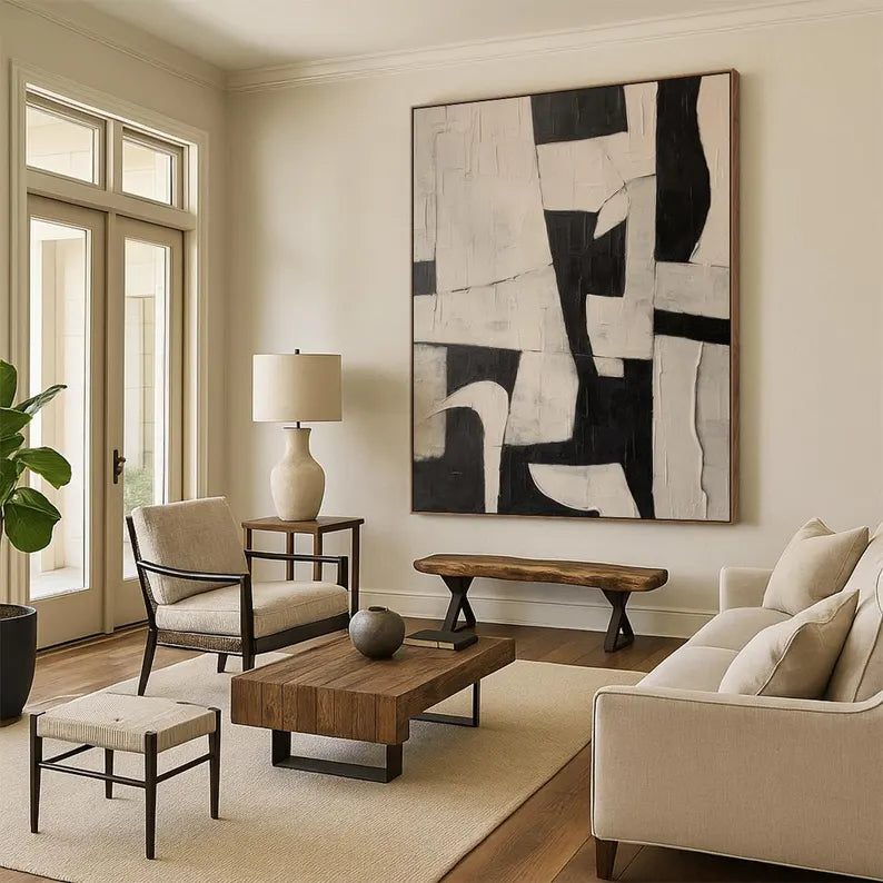 Urban Forms – Textured Black and Neutral Geometric Abstract Wall Art