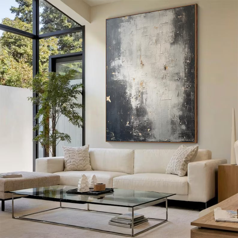 Shadowed Light – Black and White Textured Wabi-Sabi Abstract Art