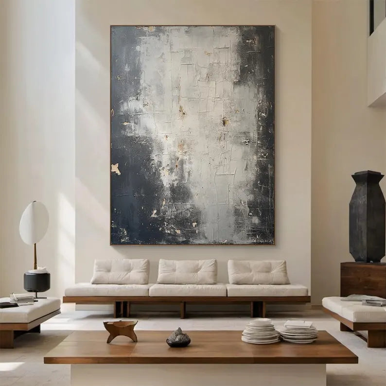 Shadowed Light – Black and White Textured Wabi-Sabi Abstract Art