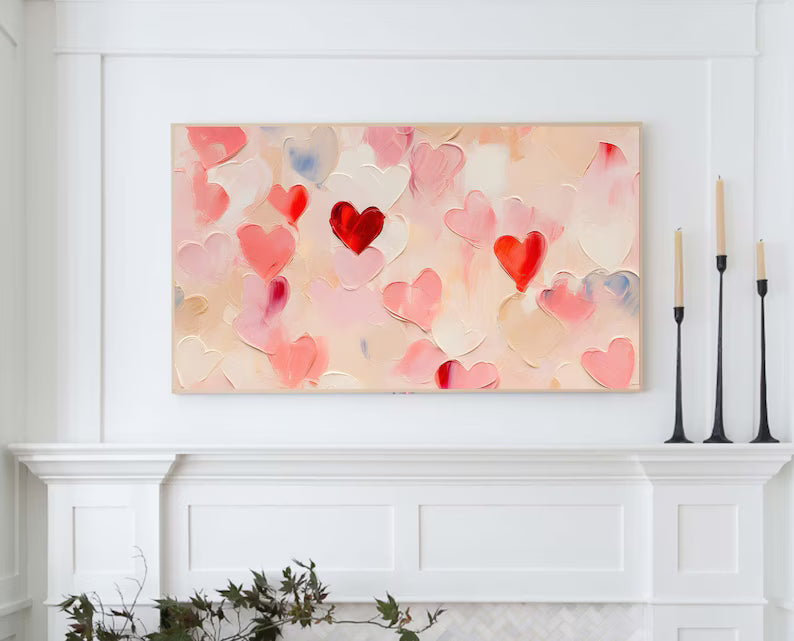 Rain of Hearts – Textured Abstract Love Wall Art