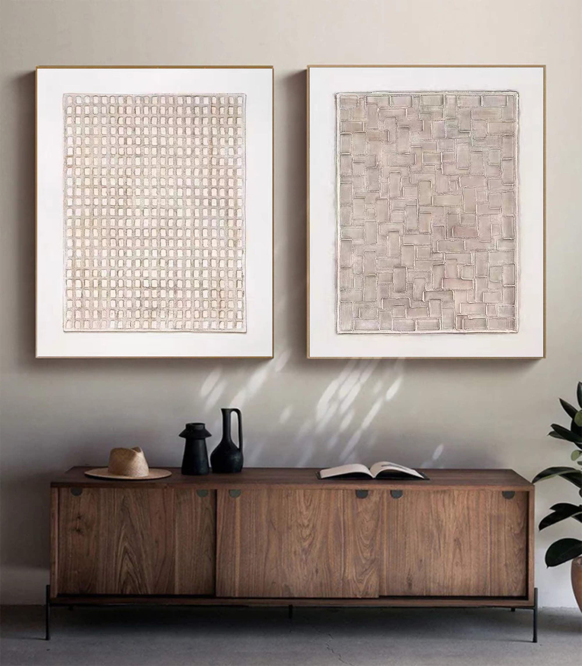 Beige & Brown Abstract Painting SET OF 2 #AVG 015