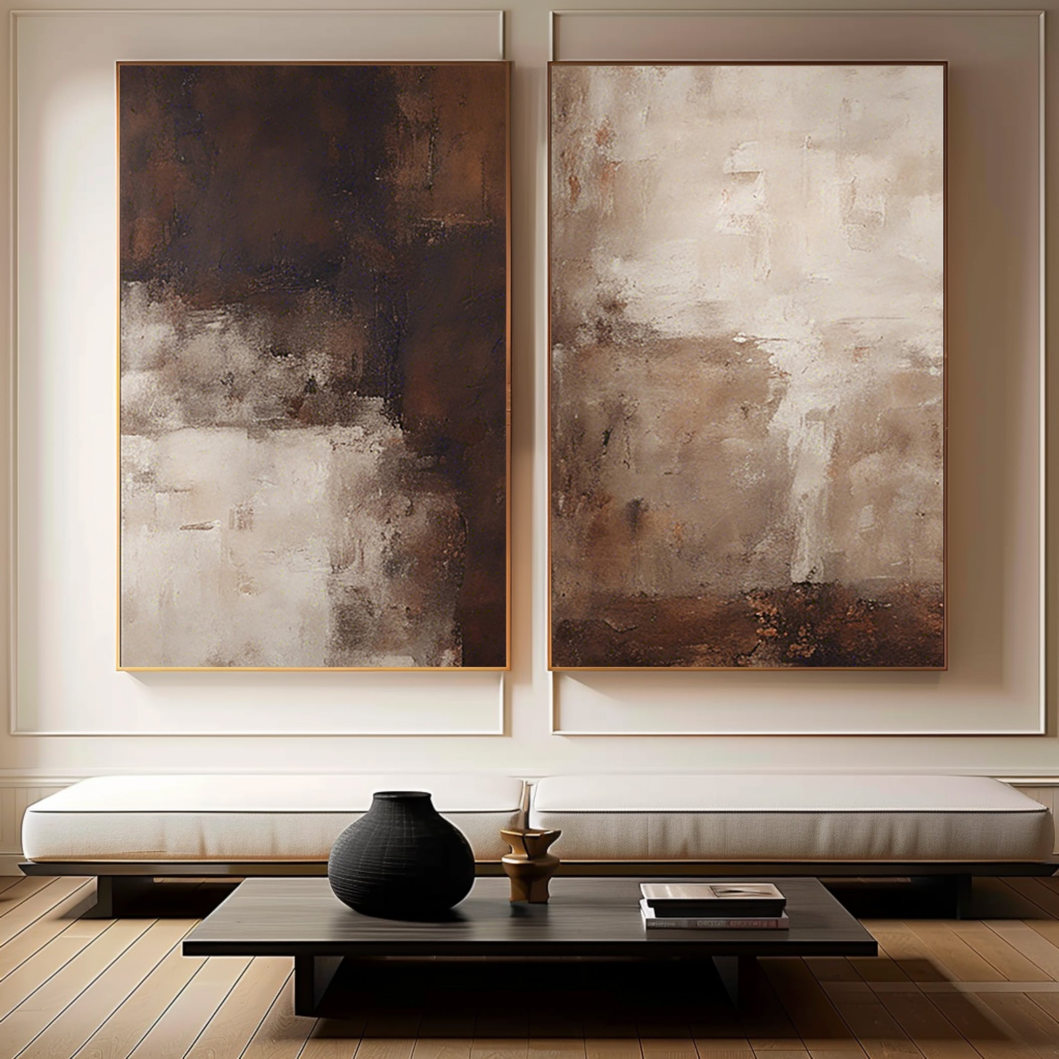 Earthy Elegance Abstract Diptych Set Of 2