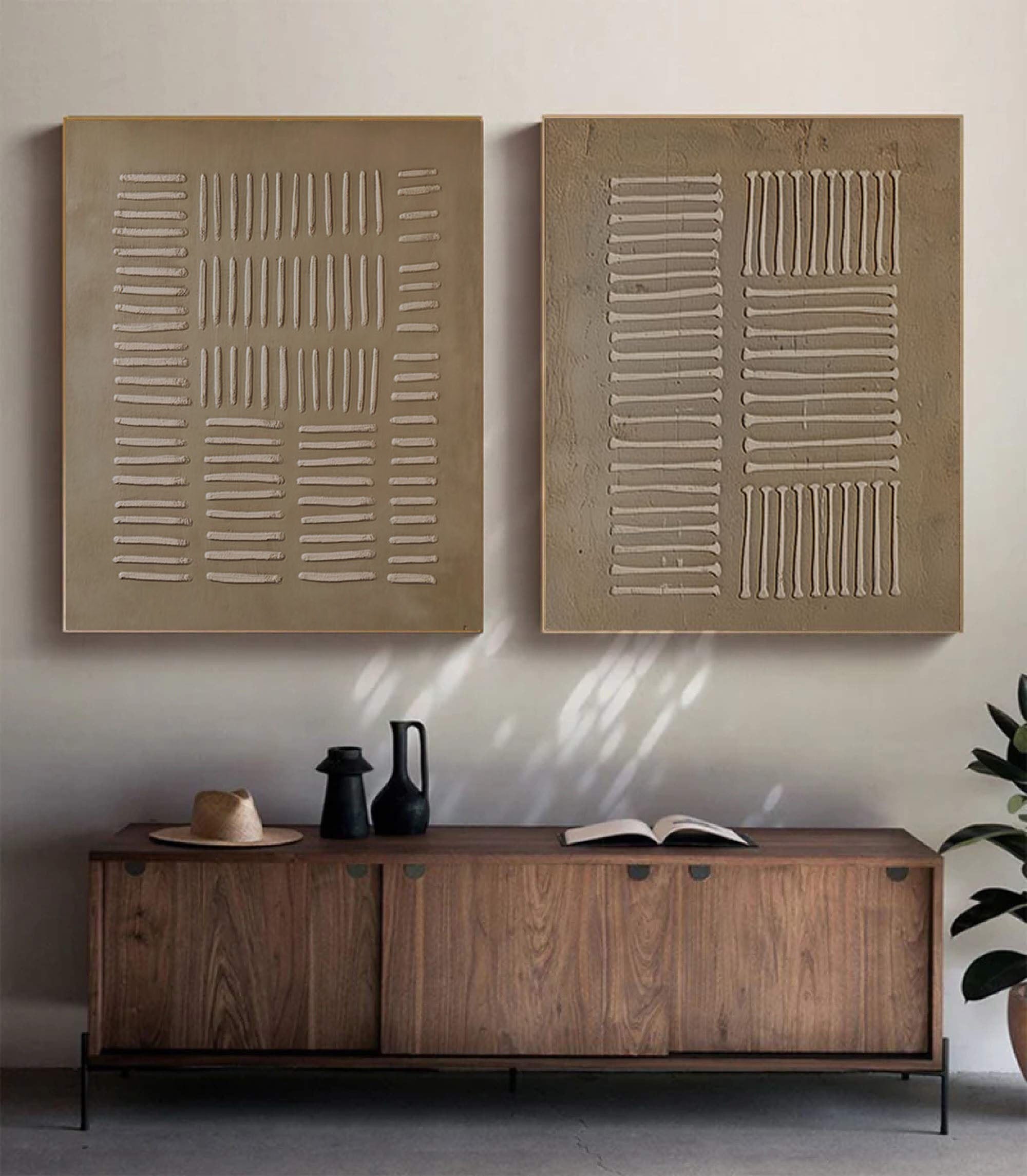 Beige & Brown Abstract Painting SET OF 2 #AVG 013