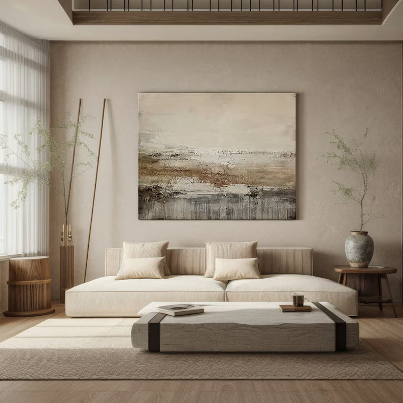 Whispering Earth – Textured Neutral Abstract Wall Art in Beige and Earth Tones#ab14032