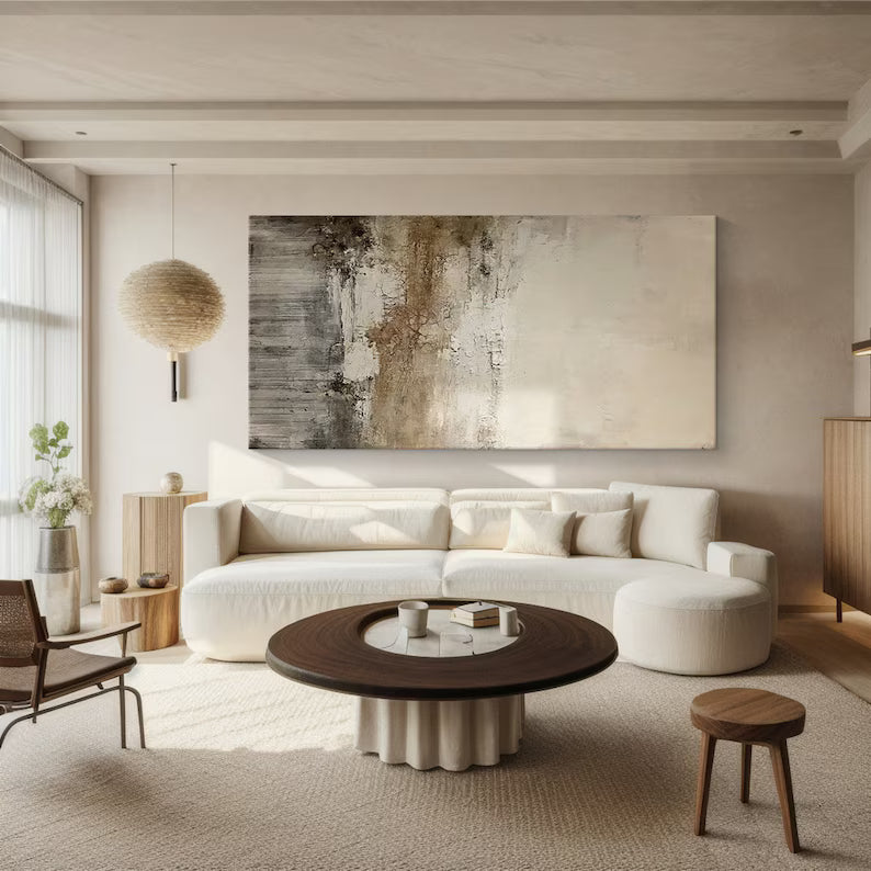 Whispering Earth – Textured Neutral Abstract Wall Art in Beige and Earth Tones#ab14032