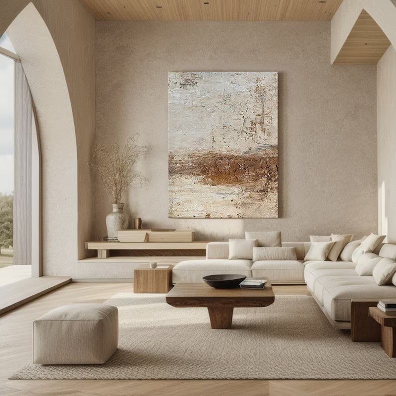 Echoes of Earth – Textured Neutral Abstract Wall Art in Warm Earth Tones#AB14031