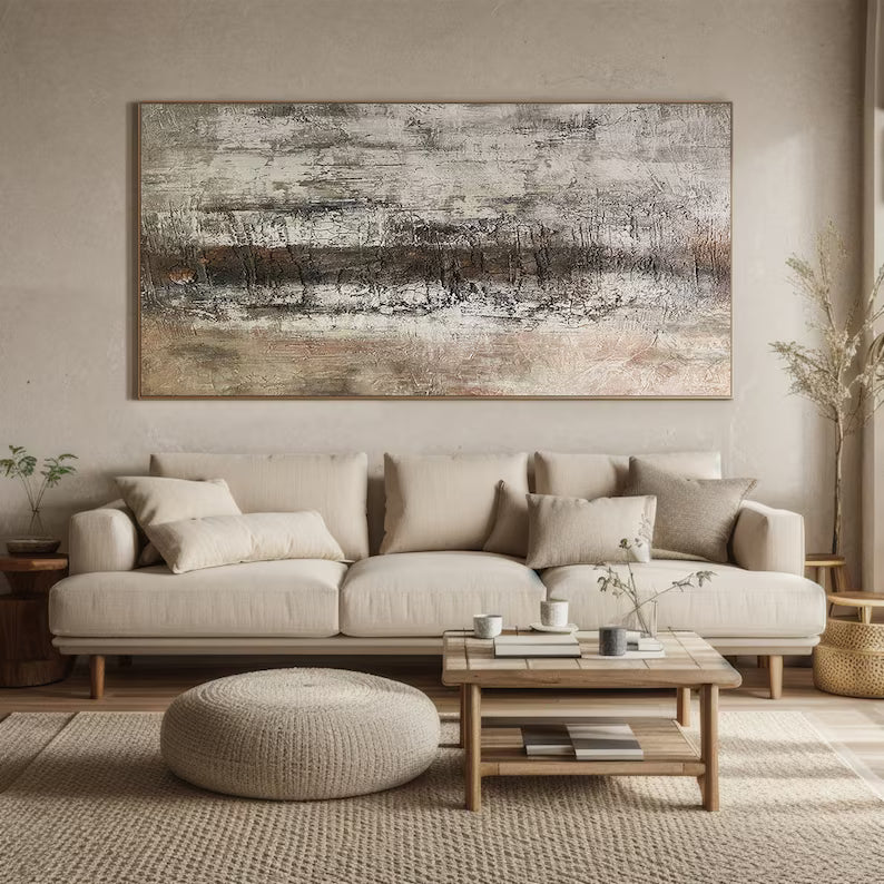 Weathered Silence – Textured Neutral Abstract Wall Art in Earthy Gray and Brown Tones#AB14030