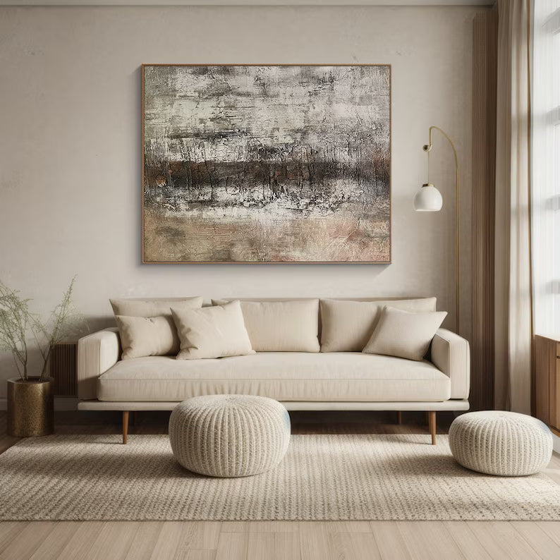 Weathered Silence – Textured Neutral Abstract Wall Art in Earthy Gray and Brown Tones#AB14030