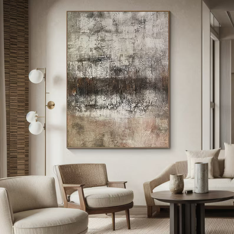 Weathered Silence – Textured Neutral Abstract Wall Art in Earthy Gray and Brown Tones#AB14030