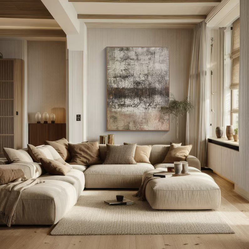Weathered Silence – Textured Neutral Abstract Wall Art in Earthy Gray and Brown Tones#AB14030