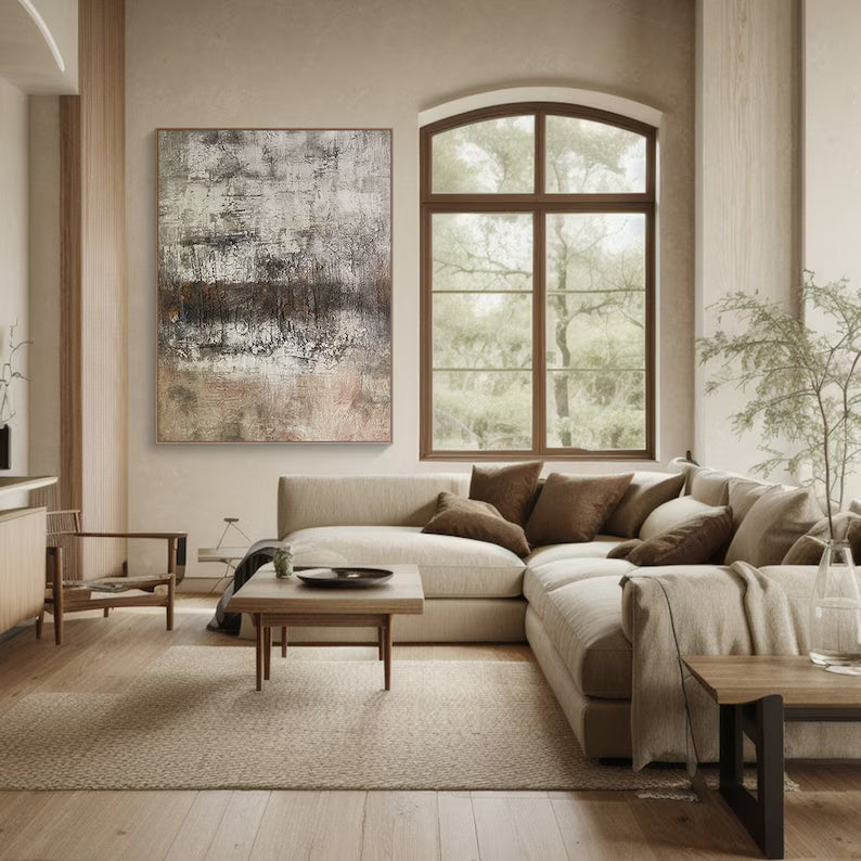 Weathered Silence – Textured Neutral Abstract Wall Art in Earthy Gray and Brown Tones#AB14030