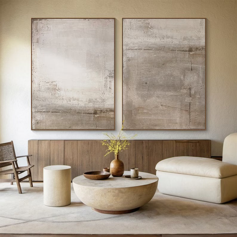 Soft Silence – Neutral Textured Abstract Wall Art Set of 2#AB14028