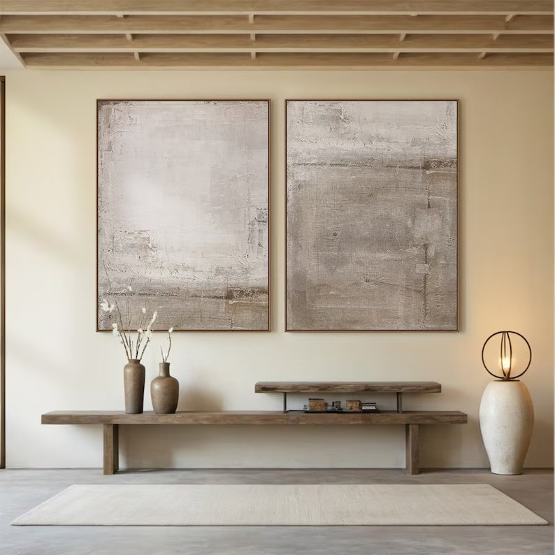 Soft Silence – Neutral Textured Abstract Wall Art Set of 2#AB14028