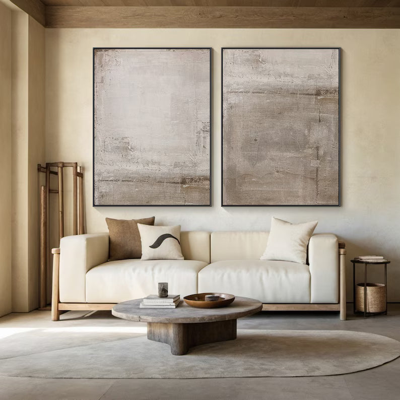 Soft Silence – Neutral Textured Abstract Wall Art Set of 2#AB14028