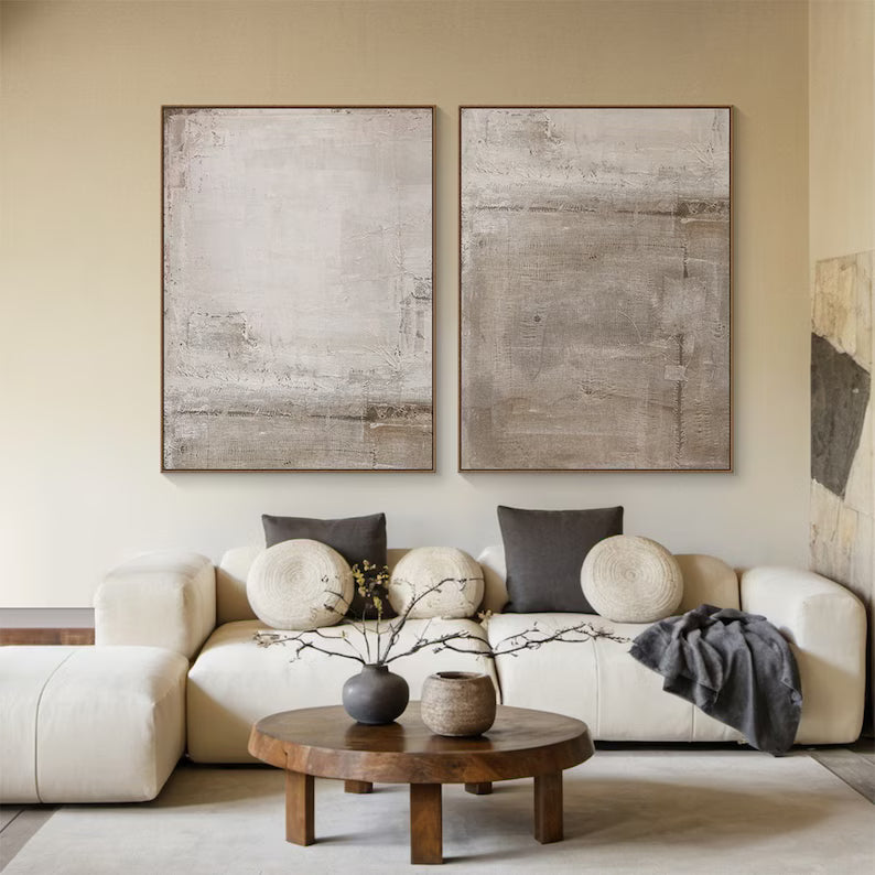 Soft Silence – Neutral Textured Abstract Wall Art Set of 2#AB14028