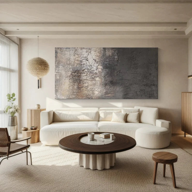 Burnt Horizon – Dark Textured Abstract Wall Art with Cracked Earth Effect#AB14025