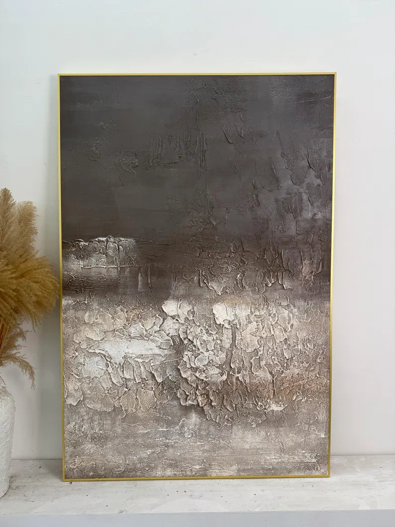 Burnt Horizon – Dark Textured Abstract Wall Art with Cracked Earth Effect#AB14025