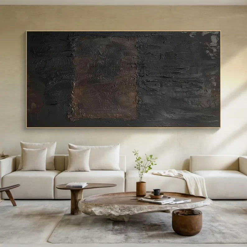 Obsidian Field – Dark Minimalist Textured Abstract Wall Art#AB14024