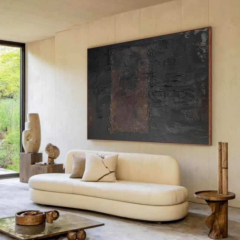 Obsidian Field – Dark Minimalist Textured Abstract Wall Art#AB14024