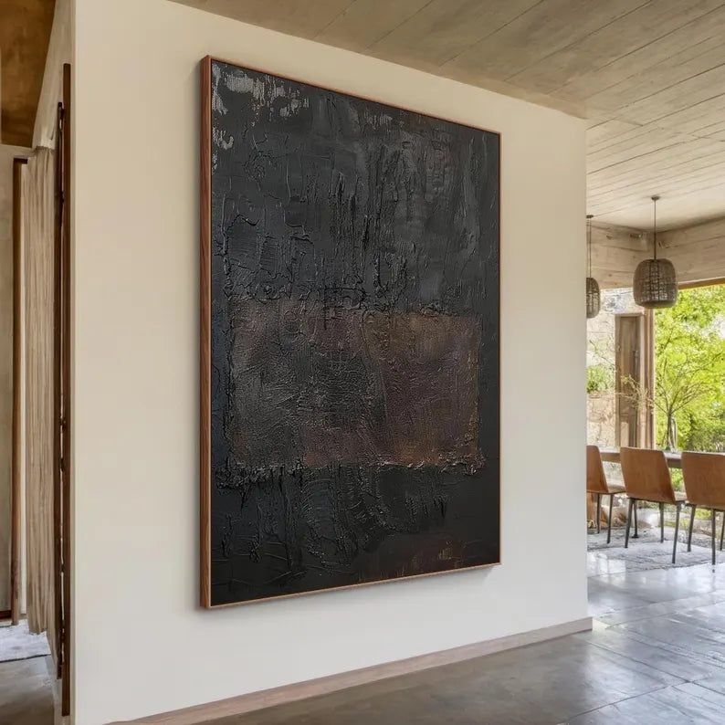 Obsidian Field – Dark Minimalist Textured Abstract Wall Art#AB14024