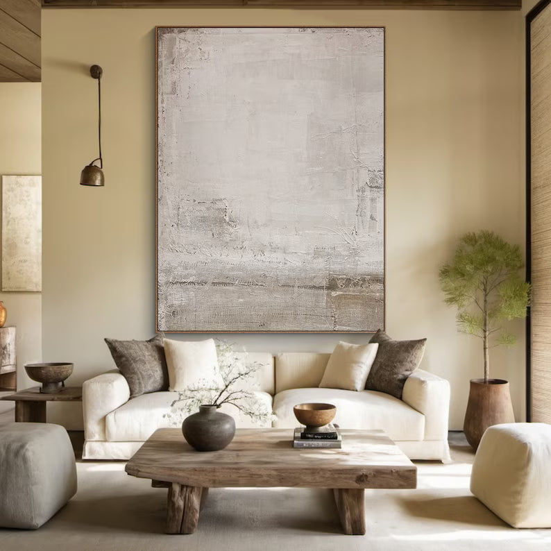 Quiet Light – Minimalist Neutral Textured Abstract Wall Art in Soft Beige and Ivory#AB14023