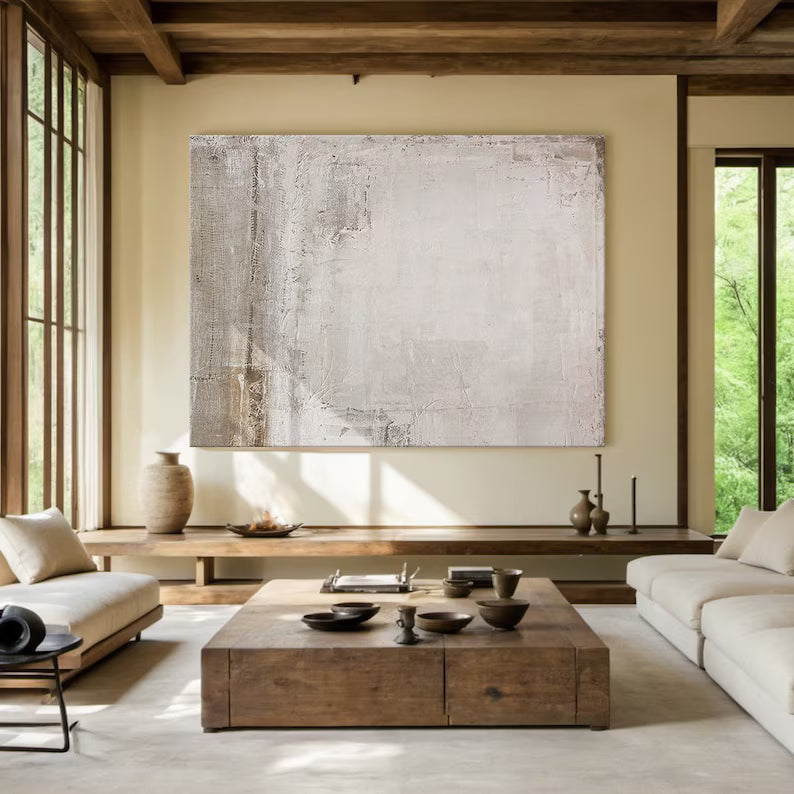 Quiet Light – Minimalist Neutral Textured Abstract Wall Art in Soft Beige and Ivory#AB14023