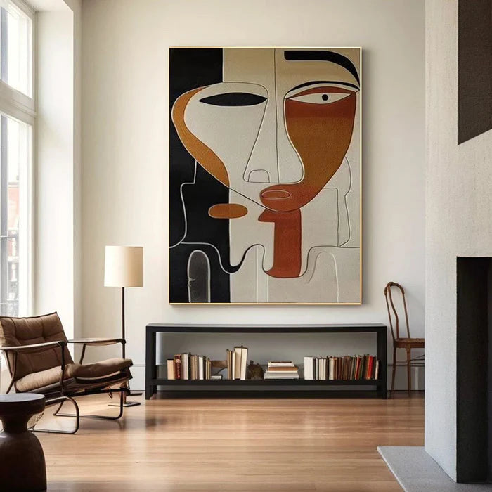 Abstract Face Textured Oil Painting - Modern Minimalist Wall Art