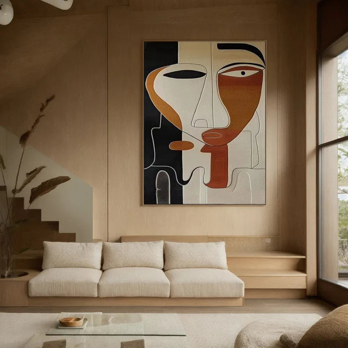 Abstract Face Textured Oil Painting - Modern Minimalist Wall Art