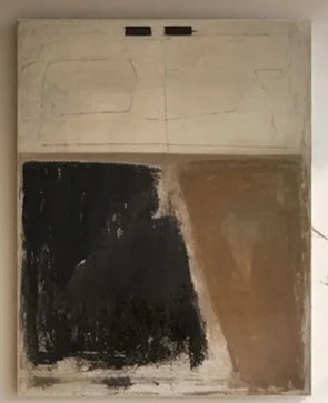 Minimalist Abstract Oil Painting - Beige and Black Modern Art