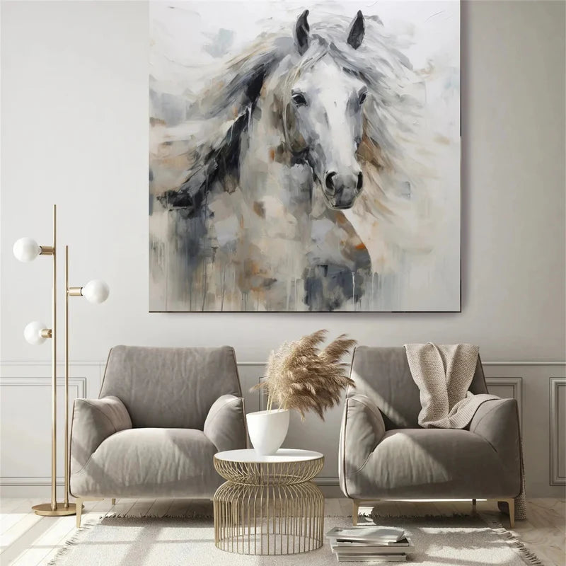 Wind Whisper – Realistic White Horse Canvas#AB0519020